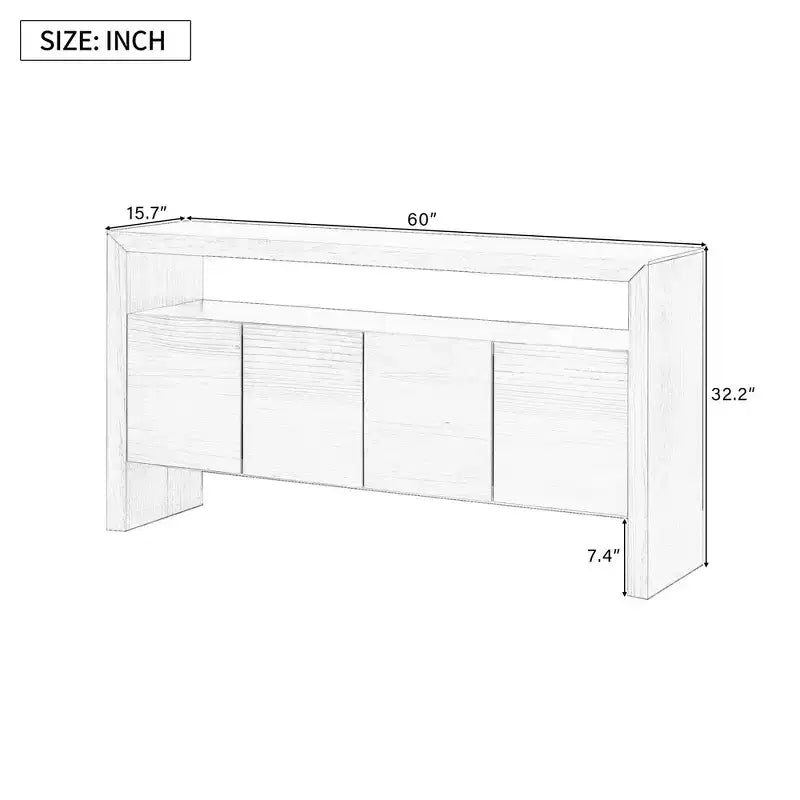 Okak 60 Buffet moderne, Armoire de rangement en bois massif avec 4 portes et étagère ouverte pour salle à manger, salon, entrée