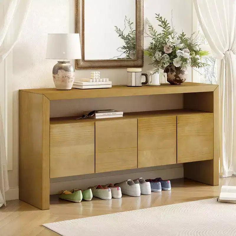 Okak 60 Buffet moderne, Armoire de rangement en bois massif avec 4 portes et étagère ouverte pour salle à manger, salon, entrée