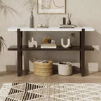 Console MAYEERTY avec plateau effet marbre et étagère ouverte pour couloir et salon Espresso
