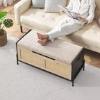 Ottoman de rangement 39,4 pouces, grand banc en rotin, pouf repose-pieds carré en rotin, banc de chambre.