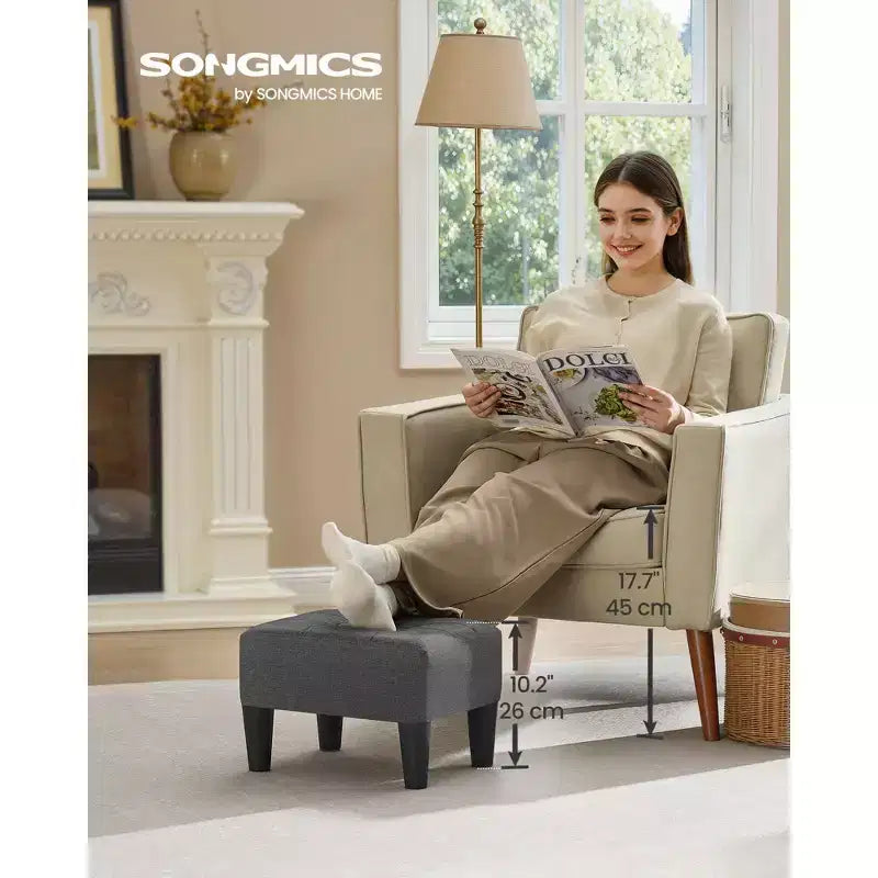 Ottoman repose-pieds avec pieds – Tissu aspect lin, capacité de 150 kg, rangement intégré, pour salon/chambre à coucher