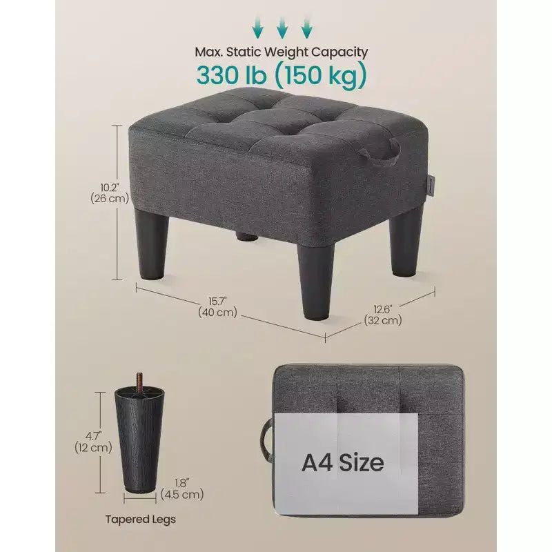 Ottoman repose-pieds avec pieds – Tissu aspect lin, capacité de 150 kg, rangement intégré, pour salon/chambre à coucher