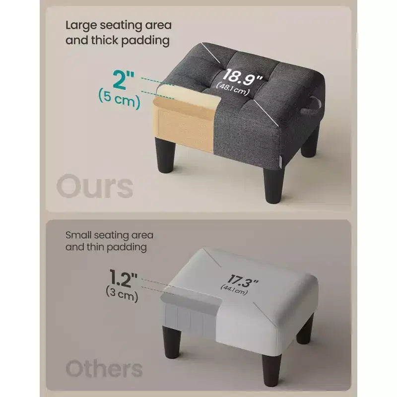 Ottoman repose-pieds avec pieds – Tissu aspect lin, capacité de 150 kg, rangement intégré, pour salon/chambre à coucher