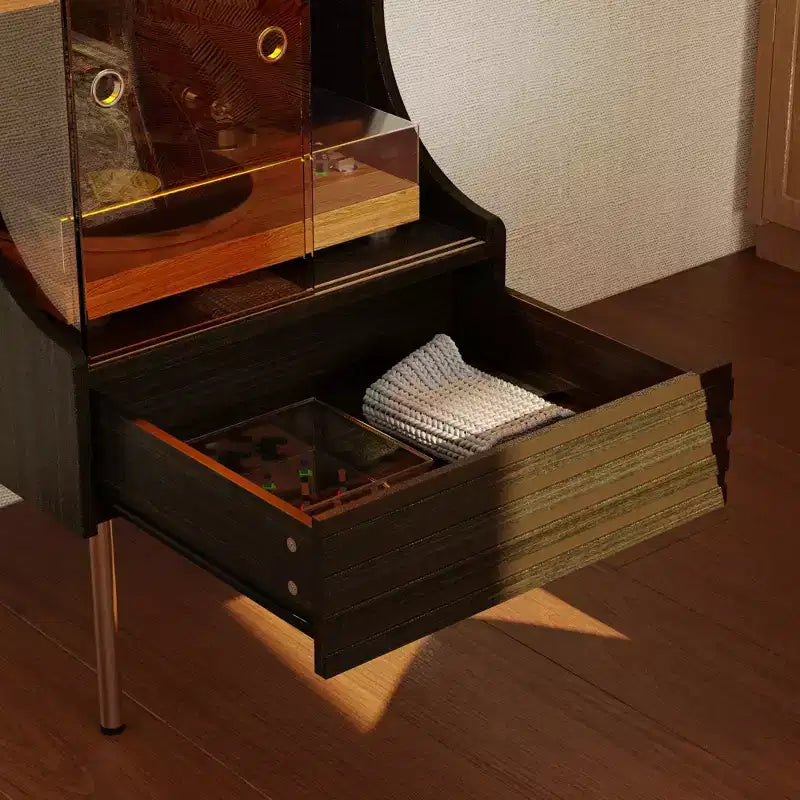 Meuble pour tourne-disque esthétique rétro-moderne Famapy : portes vitrées, éclairage LED et design axé sur le vinyle