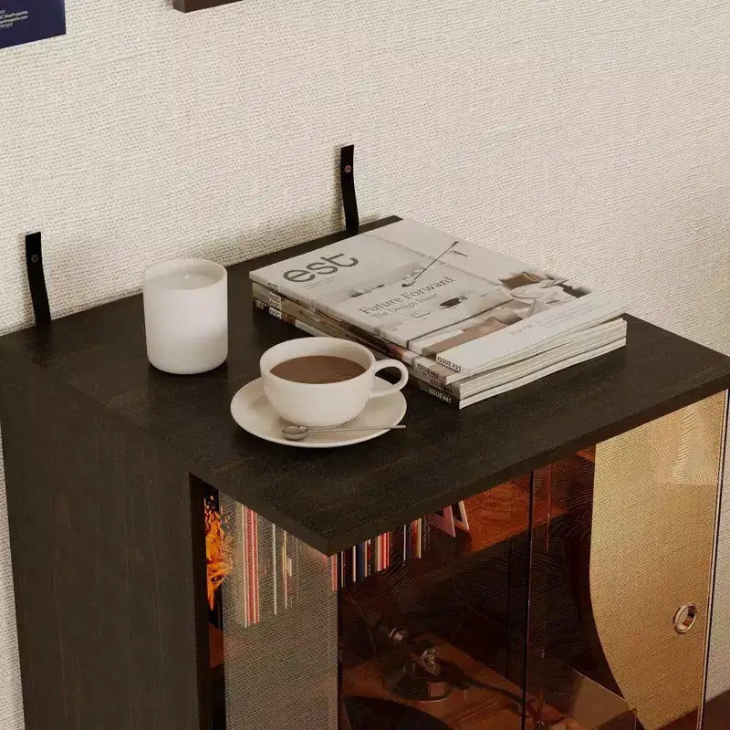 Meuble pour tourne-disque esthétique rétro-moderne Famapy : portes vitrées, éclairage LED et design axé sur le vinyle