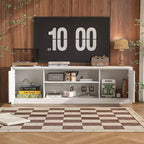 Meuble TV minimaliste Famapy en bois blanc avec placards de rangement - Console média pour l'organisation du salon