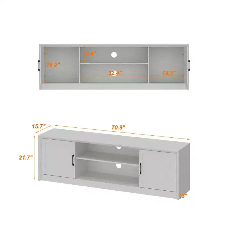 Meuble TV minimaliste Famapy en bois blanc avec placards de rangement - Console média pour l'organisation du salon