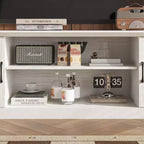 Meuble TV minimaliste Famapy en bois blanc avec placards de rangement - Console média pour l'organisation du salon