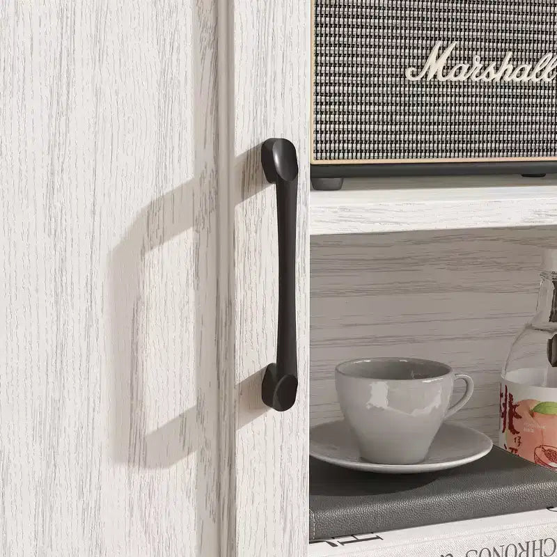 Meuble TV minimaliste Famapy en bois blanc avec placards de rangement - Console média pour l'organisation du salon