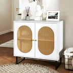Meuble buffet Costway avec 2 portes, étagère réglable, pieds en métal, meuble de sol d'appoint Naturel/Blanc