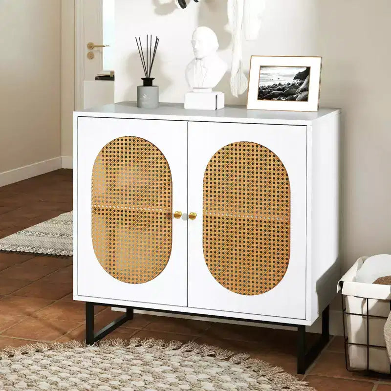 Meuble buffet Costway avec 2 portes, étagère réglable, pieds en métal, meuble de sol d'appoint Naturel/Blanc