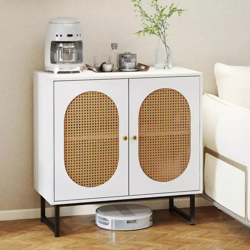 Meuble buffet Costway avec 2 portes, étagère réglable, pieds en métal, meuble de sol d'appoint Naturel/Blanc