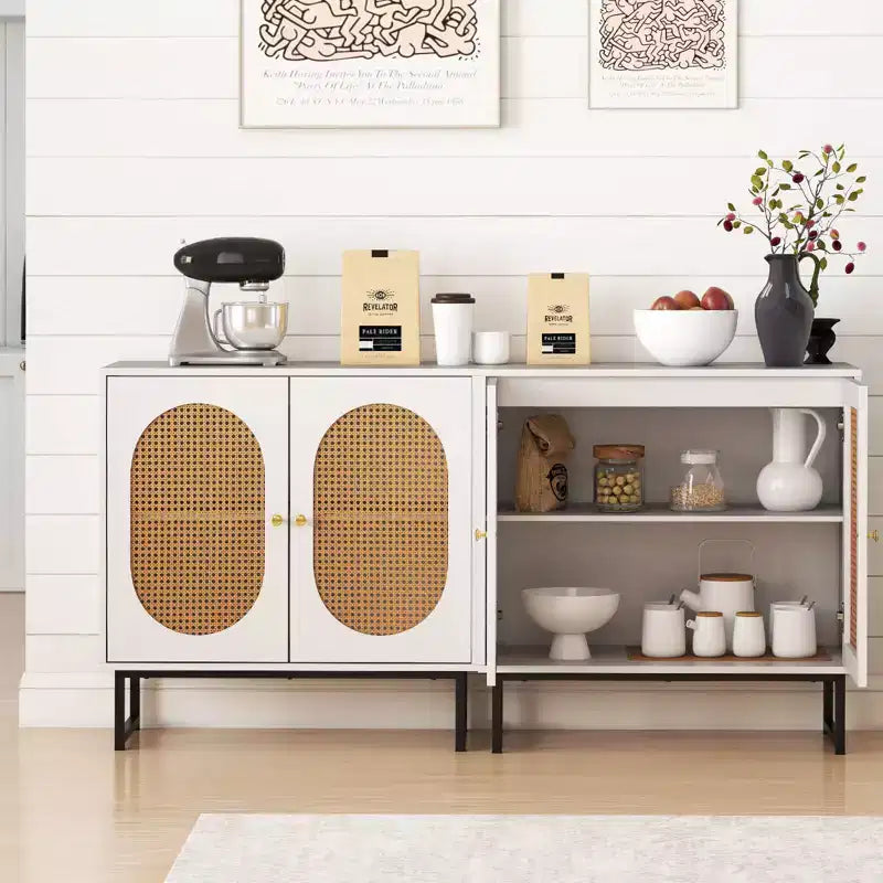 Meuble buffet Costway avec 2 portes, étagère réglable, pieds en métal, meuble de sol d'appoint Naturel/Blanc