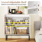 Meuble buffet Costway avec 2 portes, étagère réglable, pieds en métal, meuble de sol d'appoint Naturel/Blanc