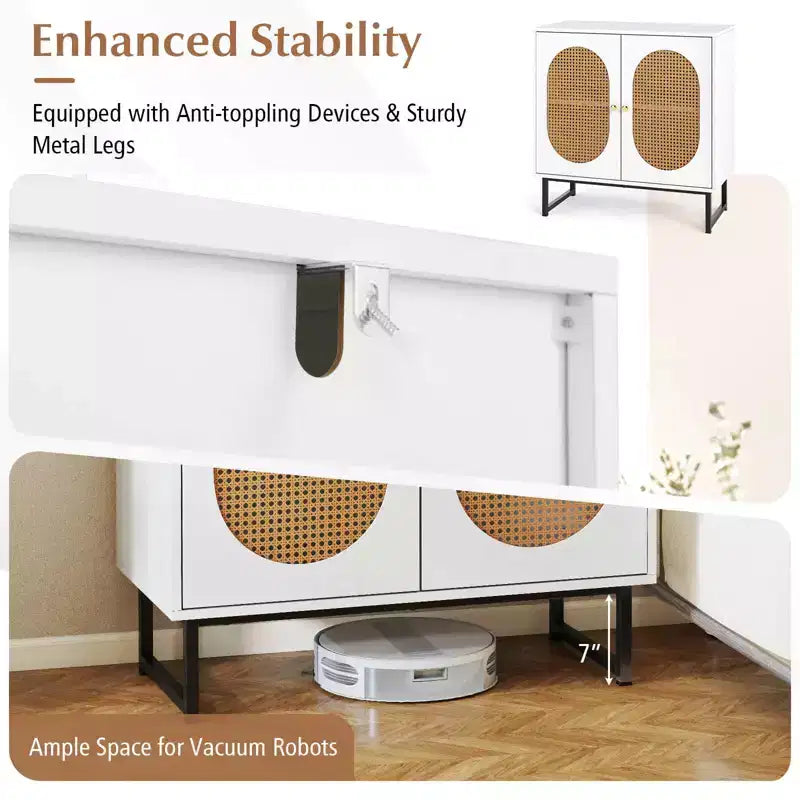 Meuble buffet Costway avec 2 portes, étagère réglable, pieds en métal, meuble de sol d'appoint Naturel/Blanc