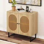 Meuble buffet Costway avec 2 portes, étagère réglable, pieds en métal, meuble de sol d'appoint Naturel/Blanc