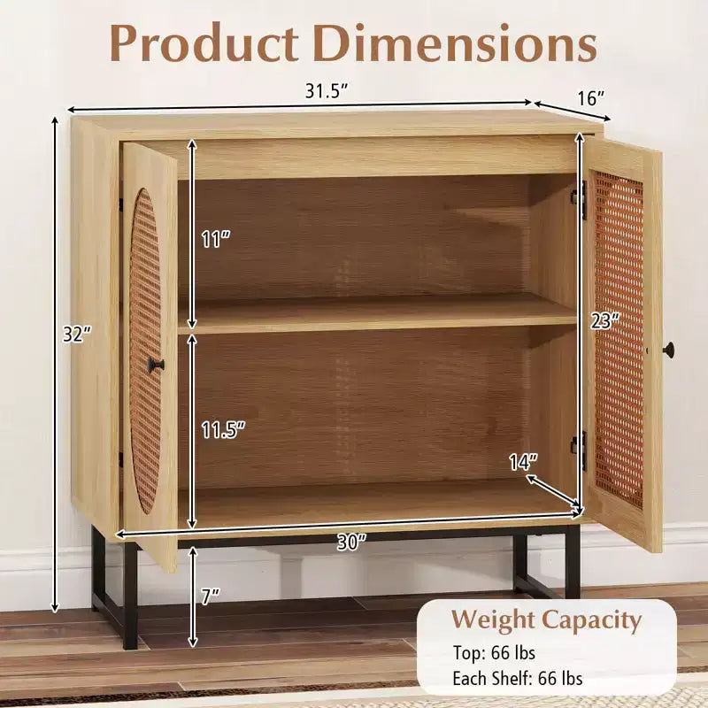 Meuble buffet Costway avec 2 portes, étagère réglable, pieds en métal, meuble de sol d'appoint Naturel/Blanc