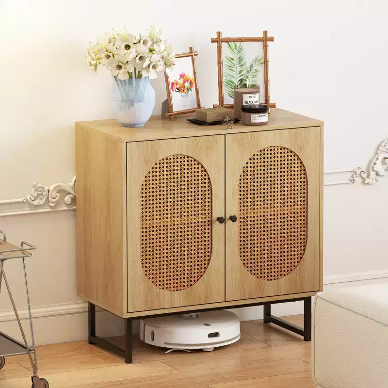 Meuble buffet Costway avec 2 portes, étagère réglable, pieds en métal, meuble de sol d'appoint Naturel/Blanc