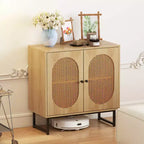 Meuble buffet Costway avec 2 portes, étagère réglable, pieds en métal, meuble de sol d'appoint Naturel/Blanc