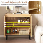 Meuble buffet Costway avec 2 portes, étagère réglable, pieds en métal, meuble de sol d'appoint Naturel/Blanc