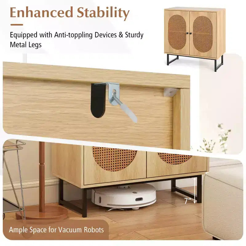 Meuble buffet Costway avec 2 portes, étagère réglable, pieds en métal, meuble de sol d'appoint Naturel/Blanc