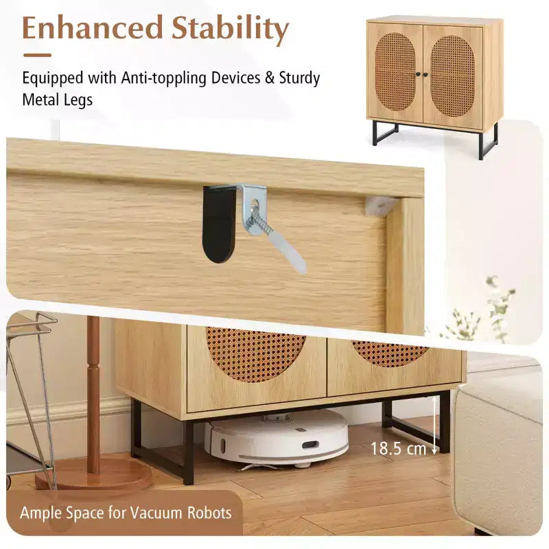 Meuble buffet Costway avec 2 portes, étagère réglable, pieds en métal, meuble de sol d'appoint Naturel/Blanc