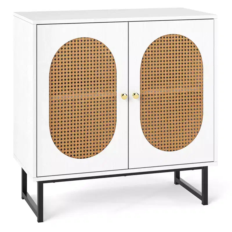 Meuble buffet Costway avec 2 portes, étagère réglable, pieds en métal, meuble de sol d'appoint Naturel/Blanc