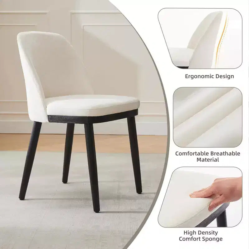 GustoWave - Lot de 2 chaises de salle à manger, chaises de cuisine modernes avec dossier, chaises d'appoint en tissu de lin avec pieds en bois