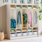 Casier de rangement en bois Guidecraft EdQ à 5 compartiments pour salle de classe, organisateur pour enfants avec étagères et crochets pour manteaux