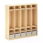 Casier de rangement en bois Guidecraft EdQ à 5 compartiments pour salle de classe, organisateur pour enfants avec étagères et crochets pour manteaux