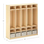 Casier de rangement en bois Guidecraft EdQ à 5 compartiments pour salle de classe, organisateur pour enfants avec étagères et crochets pour manteaux