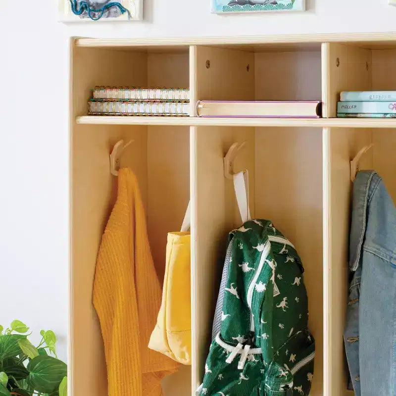 Casier de rangement en bois Guidecraft EdQ à 5 compartiments pour salle de classe, organisateur pour enfants avec étagères et crochets pour manteaux
