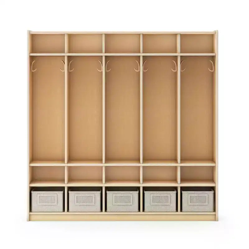 Guidecraft EdQ 5-Section Wooden Storage Locker for Classroom, Kids Cubby Organizer with Shelves and Hooks for Coats