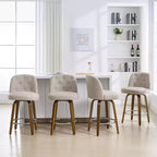 26 Swivel Counter Height Bar Stools with Backs,Linen Fabric Upholstered,Walnut Wood Legs - Mid-Century Modern for Kitchen Island, 4 PCs,Sand