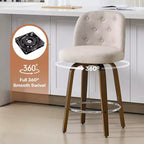 26 Tabourets de Bar Pivotants Hauteur Comptoir avec Dossier, Rembourrés en Tissu Lin, Pieds en Bois de Noyer - Style Mid-Century Moderne pour Îlot de Cuisine, Lot de 4, Sable