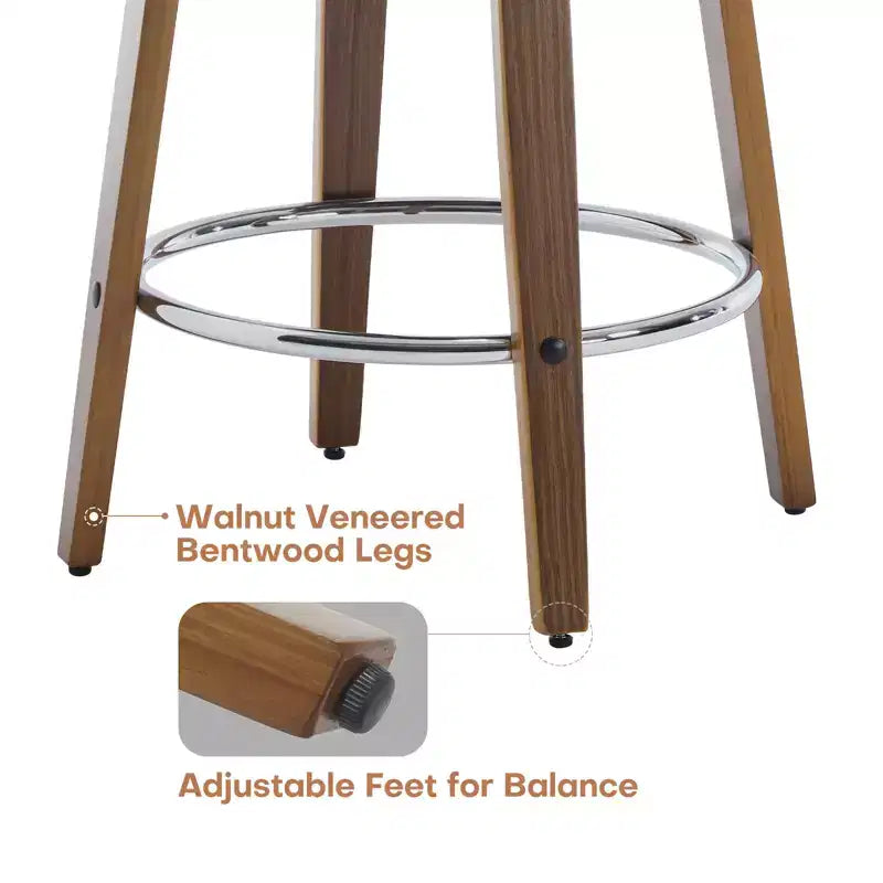 26 Tabourets de Bar Pivotants Hauteur Comptoir avec Dossier, Rembourrés en Tissu Lin, Pieds en Bois de Noyer - Style Mid-Century Moderne pour Îlot de Cuisine, Lot de 4, Sable