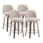 26 Tabourets de Bar Pivotants Hauteur Comptoir avec Dossier, Rembourrés en Tissu Lin, Pieds en Bois de Noyer - Style Mid-Century Moderne pour Îlot de Cuisine, Lot de 4, Sable