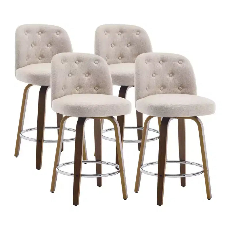 26 Tabourets de Bar Pivotants Hauteur Comptoir avec Dossier, Rembourrés en Tissu Lin, Pieds en Bois de Noyer - Style Mid-Century Moderne pour Îlot de Cuisine, Lot de 4, Sable