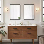 Armoire de salle de bain PexFix 24 x 16 avec miroir, cadre en acier inoxydable et 2 étagères réglables, armoires à pharmacie murales, miroirs rectangulaires encastrés, noir
