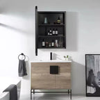 Armoire de salle de bain PexFix 24 x 16 avec miroir, cadre en acier inoxydable et 2 étagères réglables, armoires à pharmacie murales, miroirs rectangulaires encastrés, noir