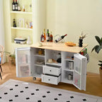GDFStudio Kathleen Îlot de cuisine mobile moderne en bois de 47,6 po avec plateau rabattable et chariot de rangement