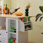 GDFStudio Kathleen Îlot de cuisine mobile moderne en bois de 47,6 po avec plateau rabattable et chariot de rangement