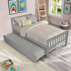 MAYEERTY Twin Platform Bed with Trundle with Headboard Footboard Gray for Bedroom