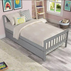 Lit double plateforme MAYEERTY avec lit gigogne, tête de lit et pied de lit, gris, pour chambre à coucher