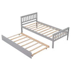 Lit double plateforme MAYEERTY avec lit gigogne, tête de lit et pied de lit, gris, pour chambre à coucher