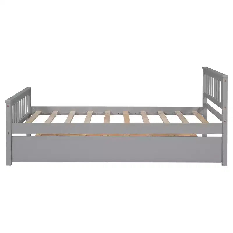 Lit double plateforme MAYEERTY avec lit gigogne, tête de lit et pied de lit, gris, pour chambre à coucher