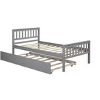 Lit double plateforme MAYEERTY avec lit gigogne, tête de lit et pied de lit, gris, pour chambre à coucher
