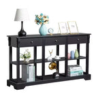 Black Paint 3 Layers 3 Drawers 6 Compartments Side with Curved Base Density Board 147.3*36*82cm Entrance Table