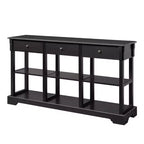 Table d'entrée en panneau de fibres de bois laqué noir 3 couches 3 tiroirs 6 compartiments côtés avec base incurvée 147,3 x 36 x 82 cm