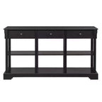 Table d'entrée en panneau de fibres de bois laqué noir 3 couches 3 tiroirs 6 compartiments côtés avec base incurvée 147,3 x 36 x 82 cm